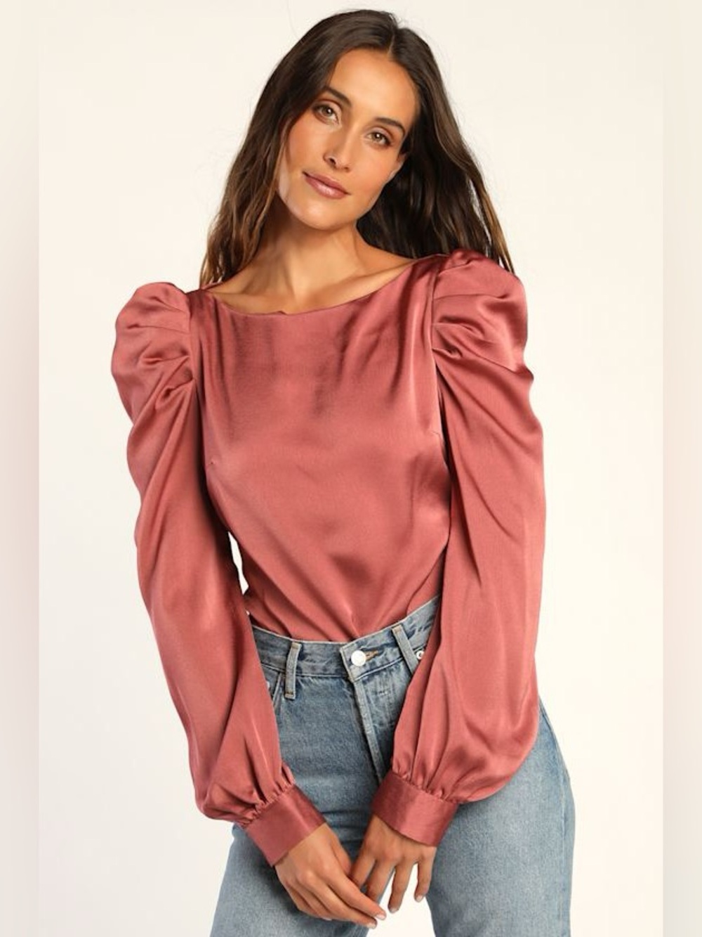 Lulus - Love You Dearly Mauve Satin Long Sleeve Top ✨